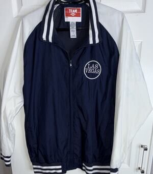 TEAM 365 Varsity Jacket Men's Navy White Zip Nylon Shell Polyester Lining Size L